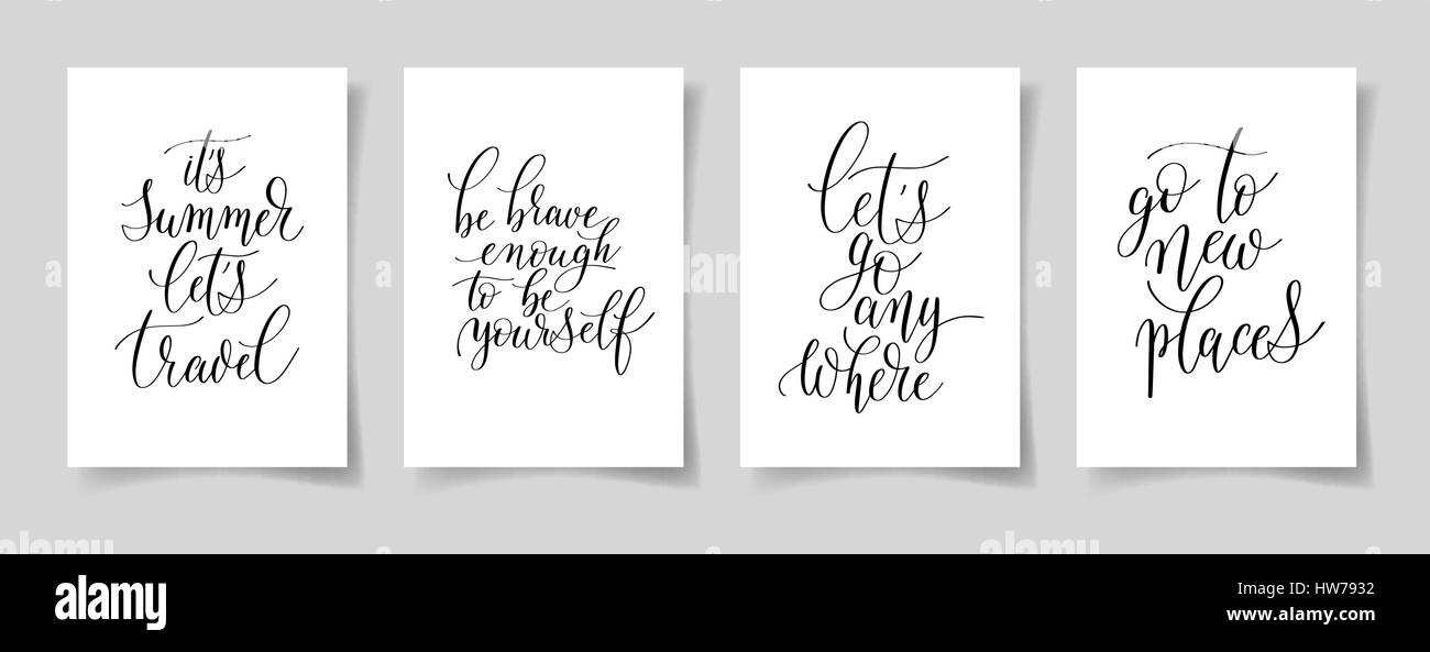 set of four hand written lettering positive quotes on paper A4 Stock ...