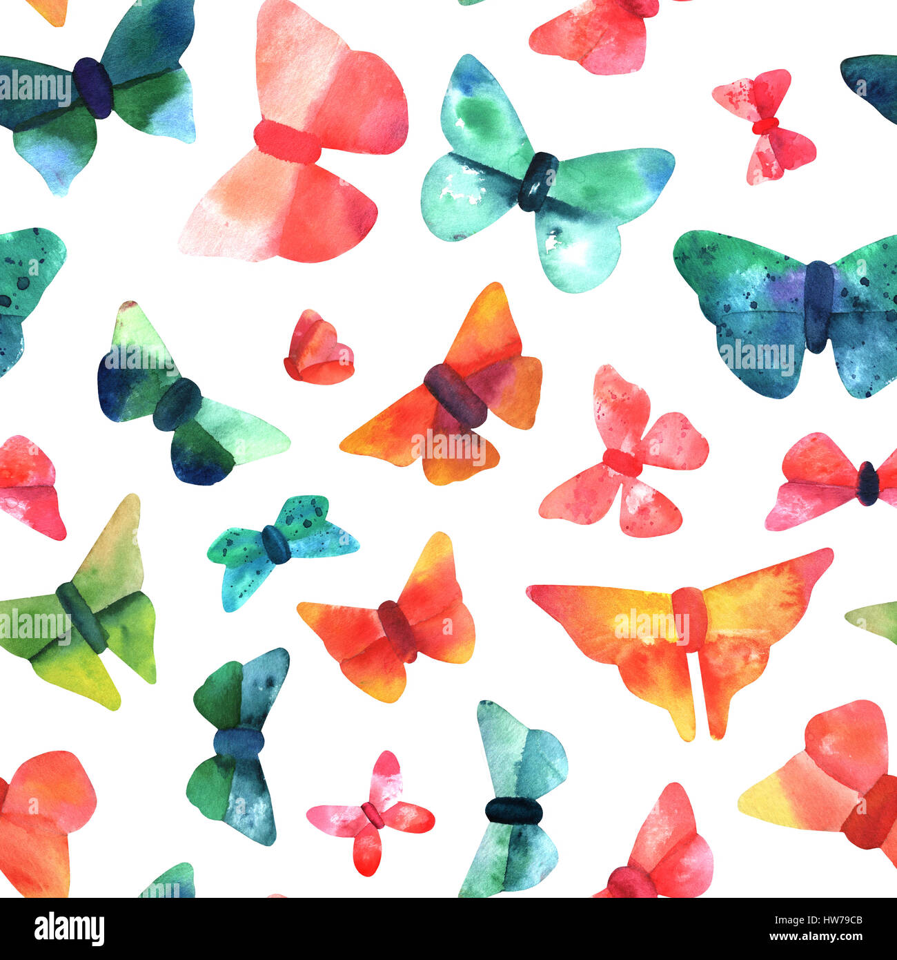 Seamless pattern with watercolor butterflies on white background Stock ...