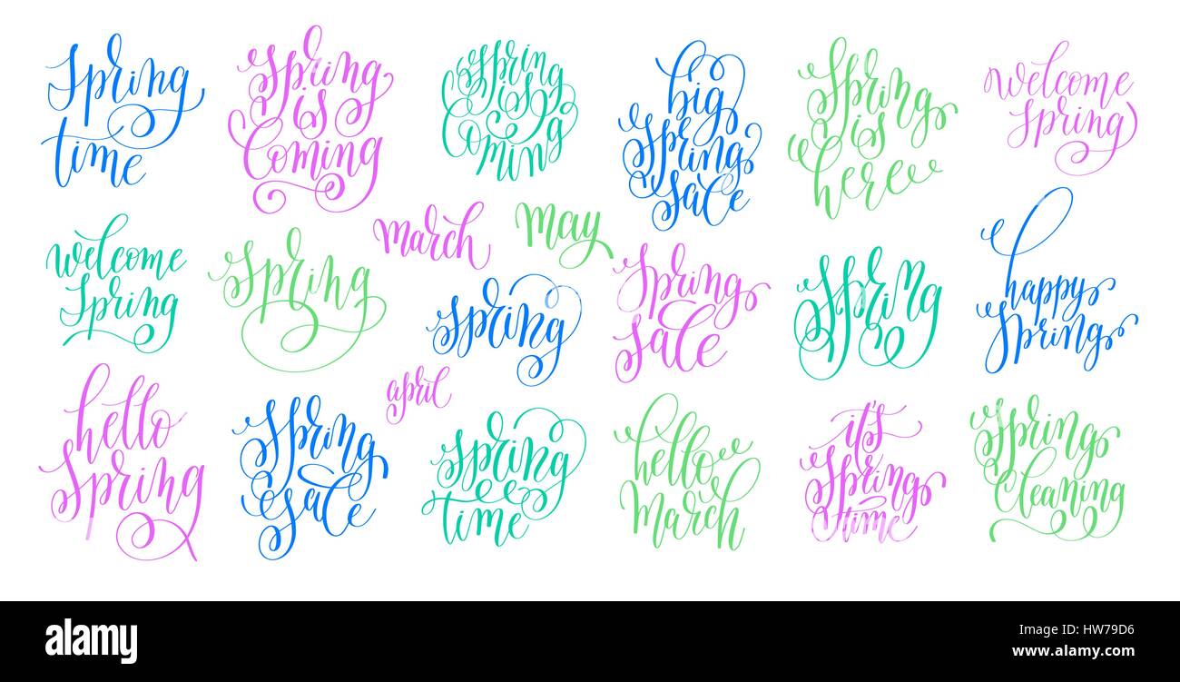 Springin Letters set of spring coming hand written lettering inscription, calligr Stock ...