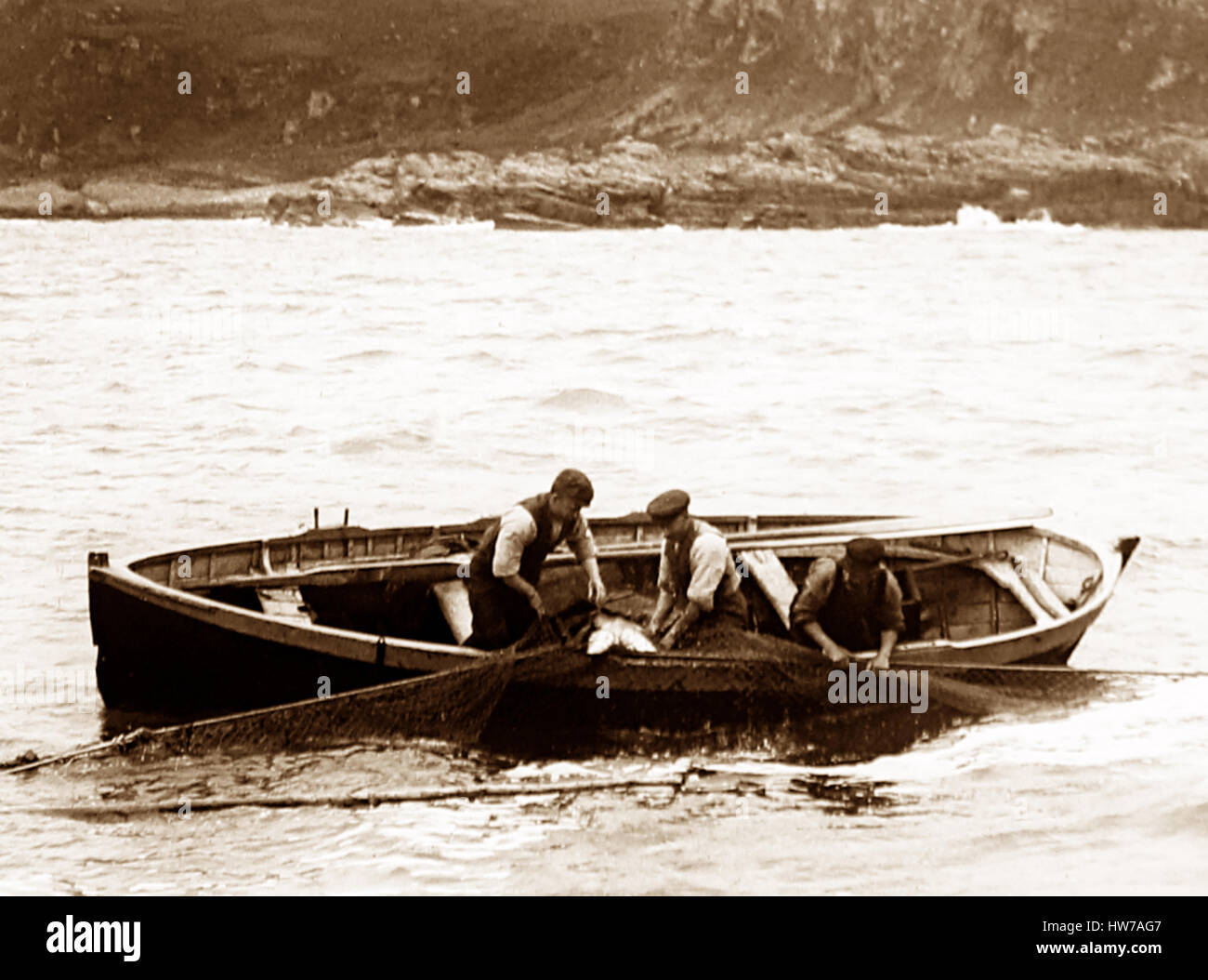 Salmon fishing near Oban, Scotland Victorian period Stock Photo Alamy
