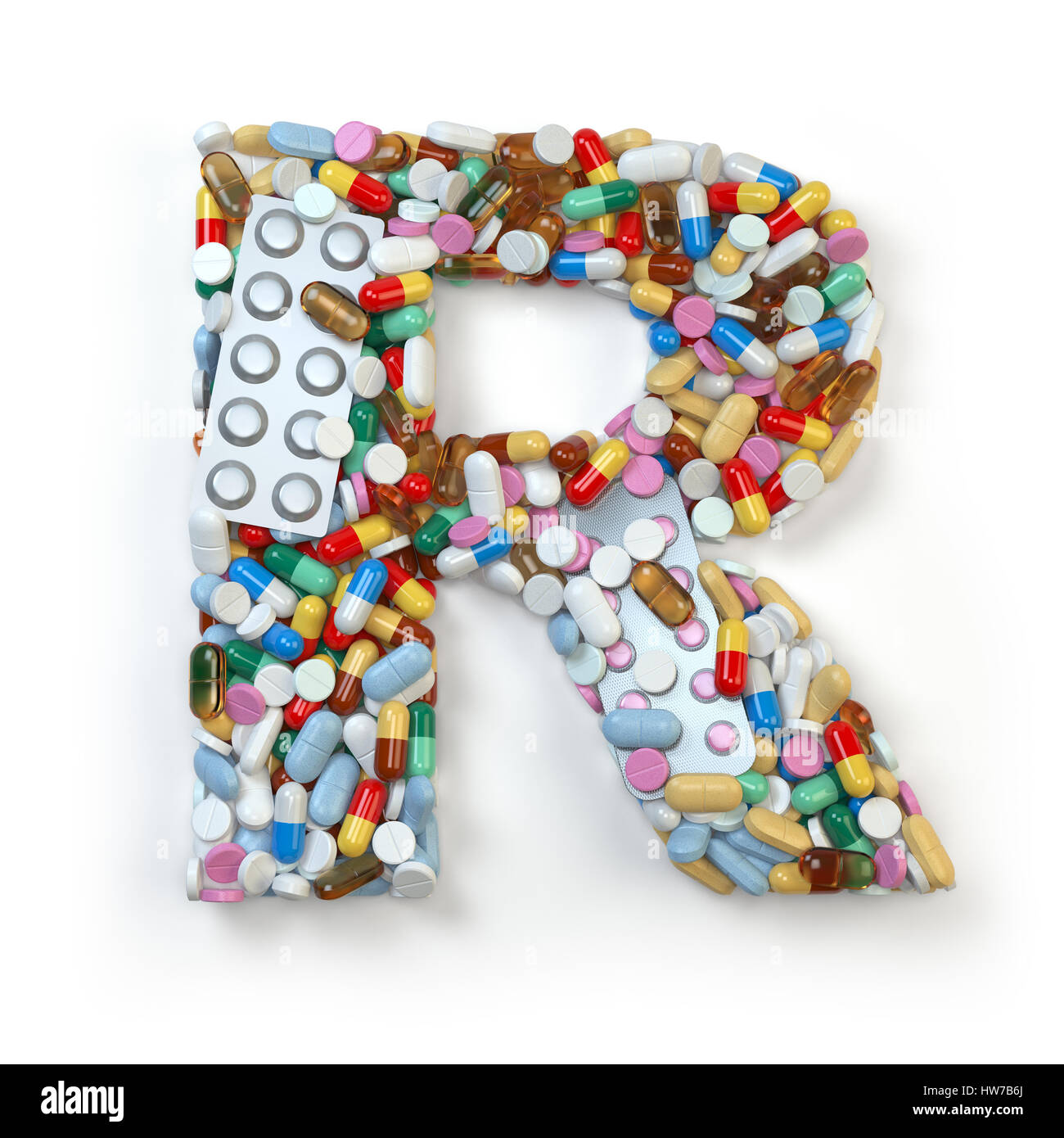 Letter R. Set of alphabet of medicine pills, capsules, tablets and ...