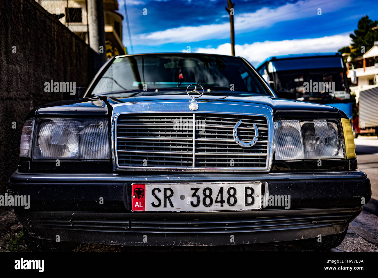 Mercedes car with albanian car plate hires stock photography and