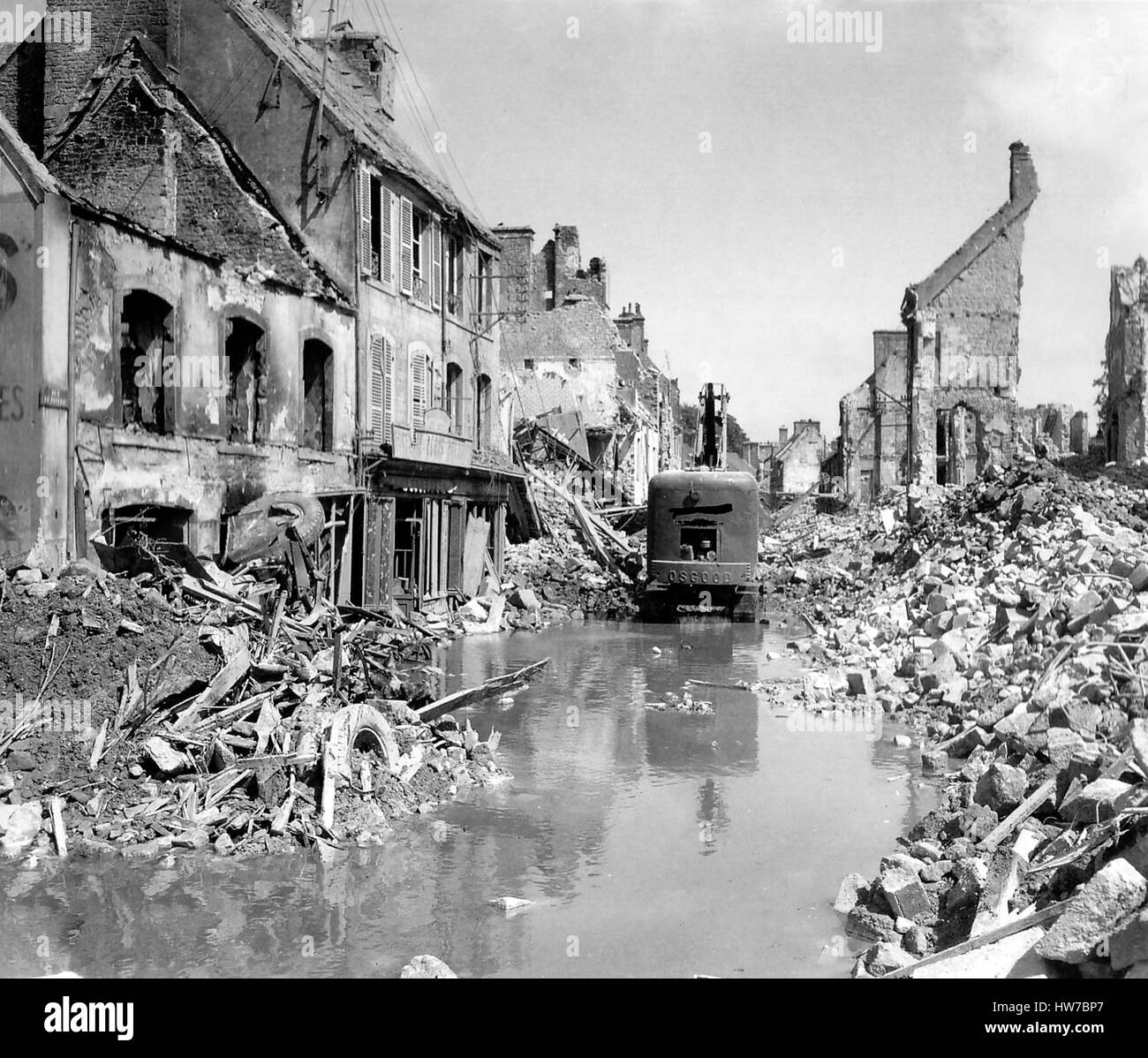 Normandy, France, June 1944. Villages and city in ruins after the bombing and fighting, World War II Stock Photo