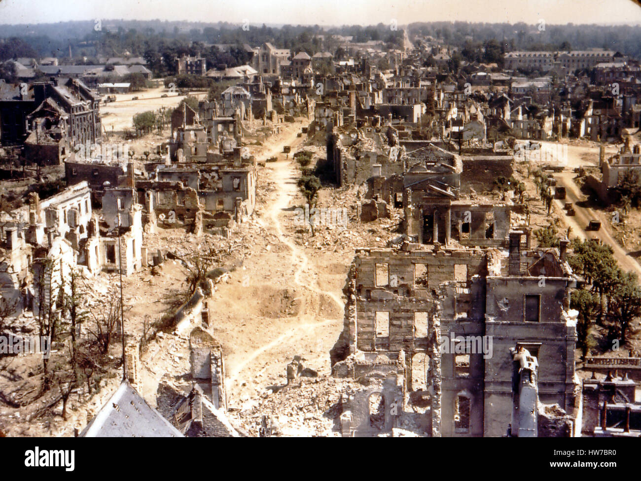 Normandy, France, June 1944. Villages and city in ruins after the bombing and fighting, World War II Stock Photo