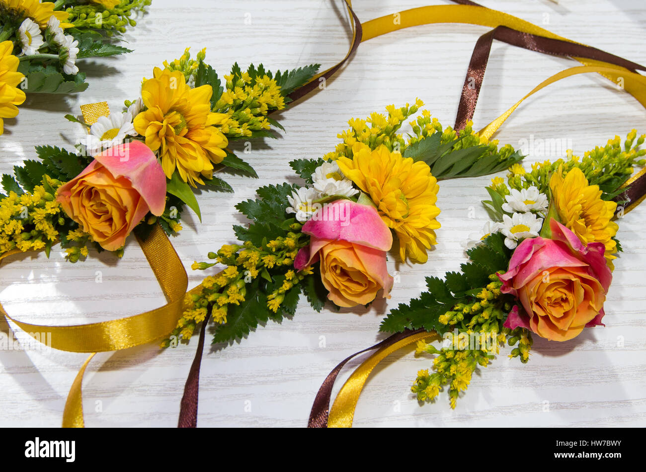 Decoration of yellow flowers and roses for weddings and celebrations