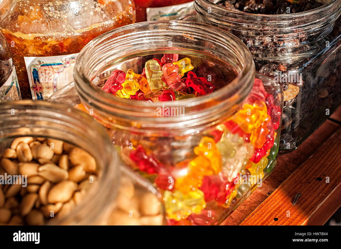 Closeup on a jar filled with gummy jelly bears Stock Photo Alamy