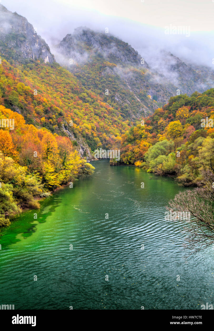 Beautiful landscape with river in the mountain and colorful autumn ...