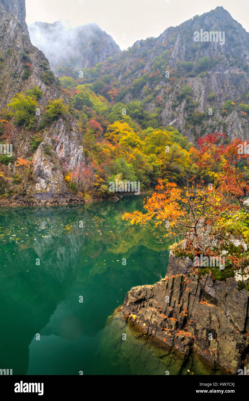 Beautiful landscape with river in the mountain and colorful autumn ...