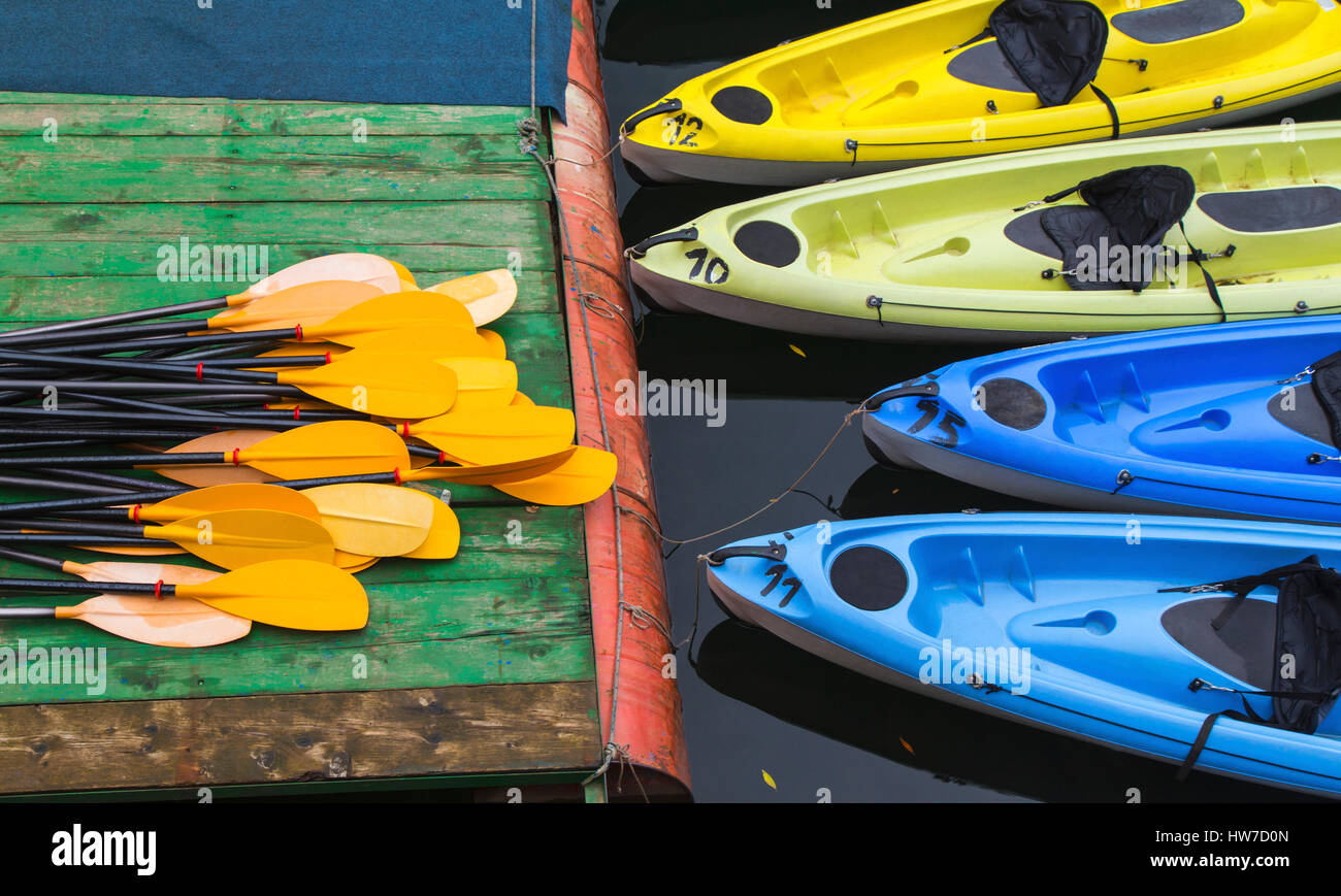 Kayaks for rent on the river Stock Photo Alamy