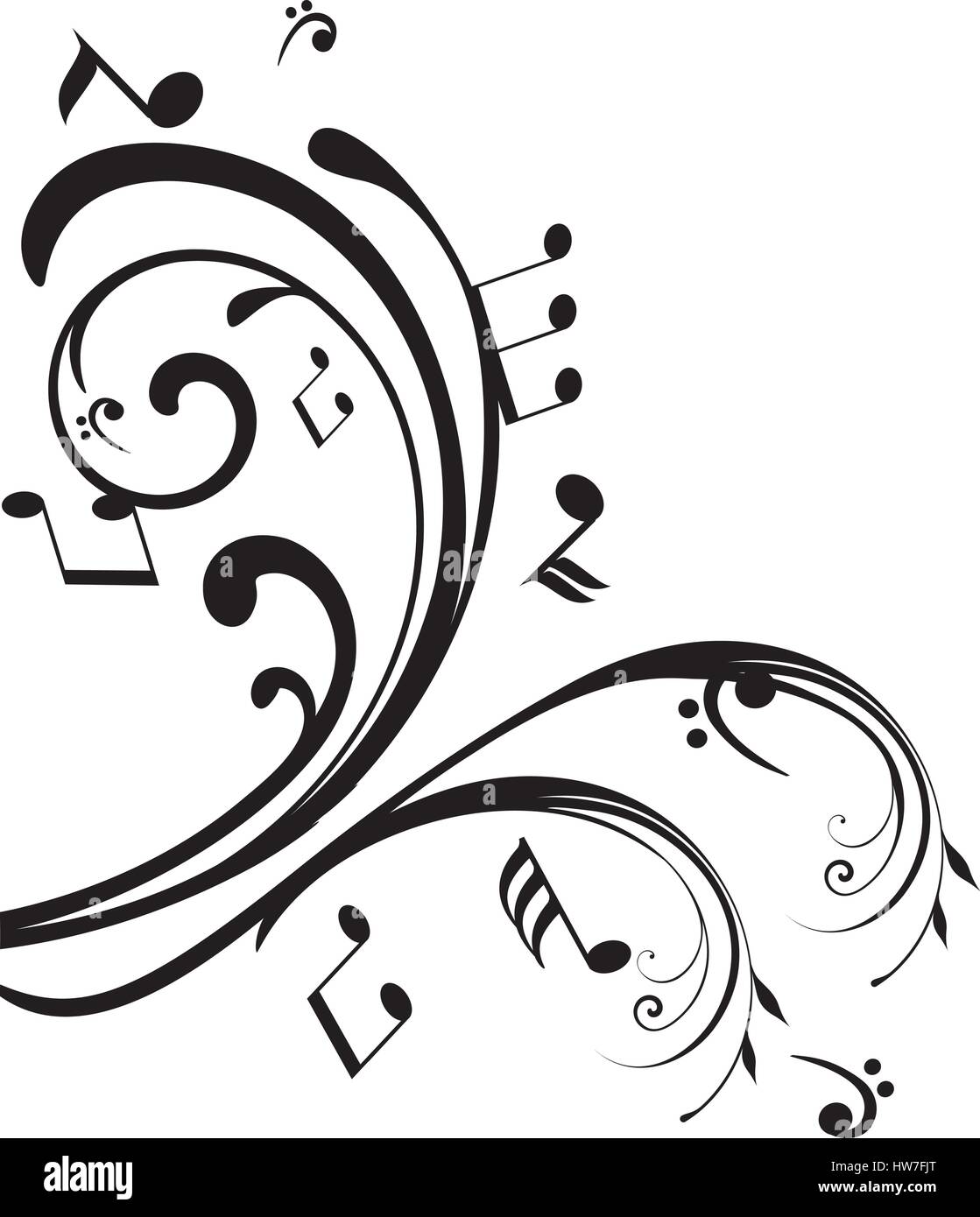 vector illustration of swirls with musical notes Stock Vector