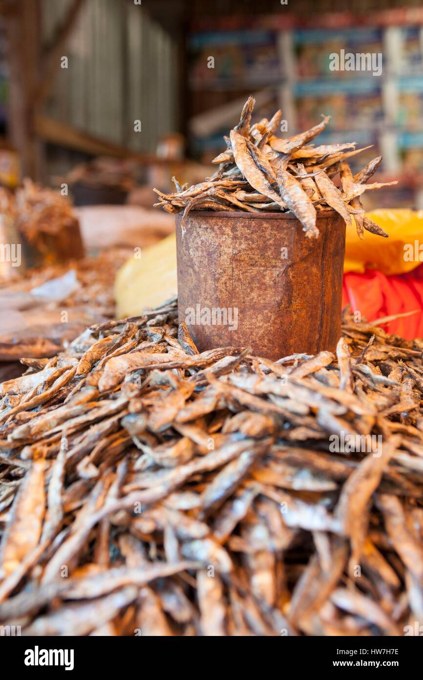 Indonesia, East Nusa Tenggara, West Timor, South Central Timor Regency, Soe, dried fishes on the market Stock Photo