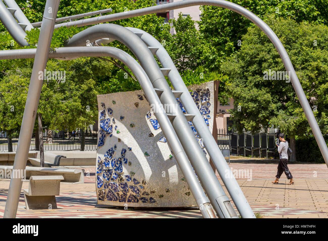 Spain, Catalonia, Barcelona, Sant Marti, Parc Diagonal Mar (2002) designed by Enric Miralles and Benedetta Tagliabue (EMBT) Stock Photo