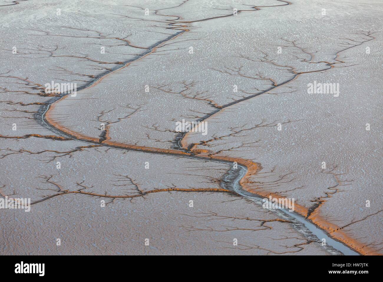 France, Vendee, L'Aiguillon sur Mer, graphics in l'Aiguillon bay at low tide (aerial view) Stock Photo