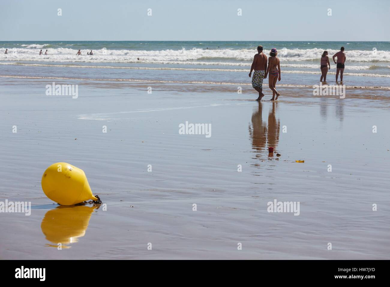 France, Vendee, Bretignolles sur Mer, les dunes beach in summertime, a couple walking on the beach Stock Photo