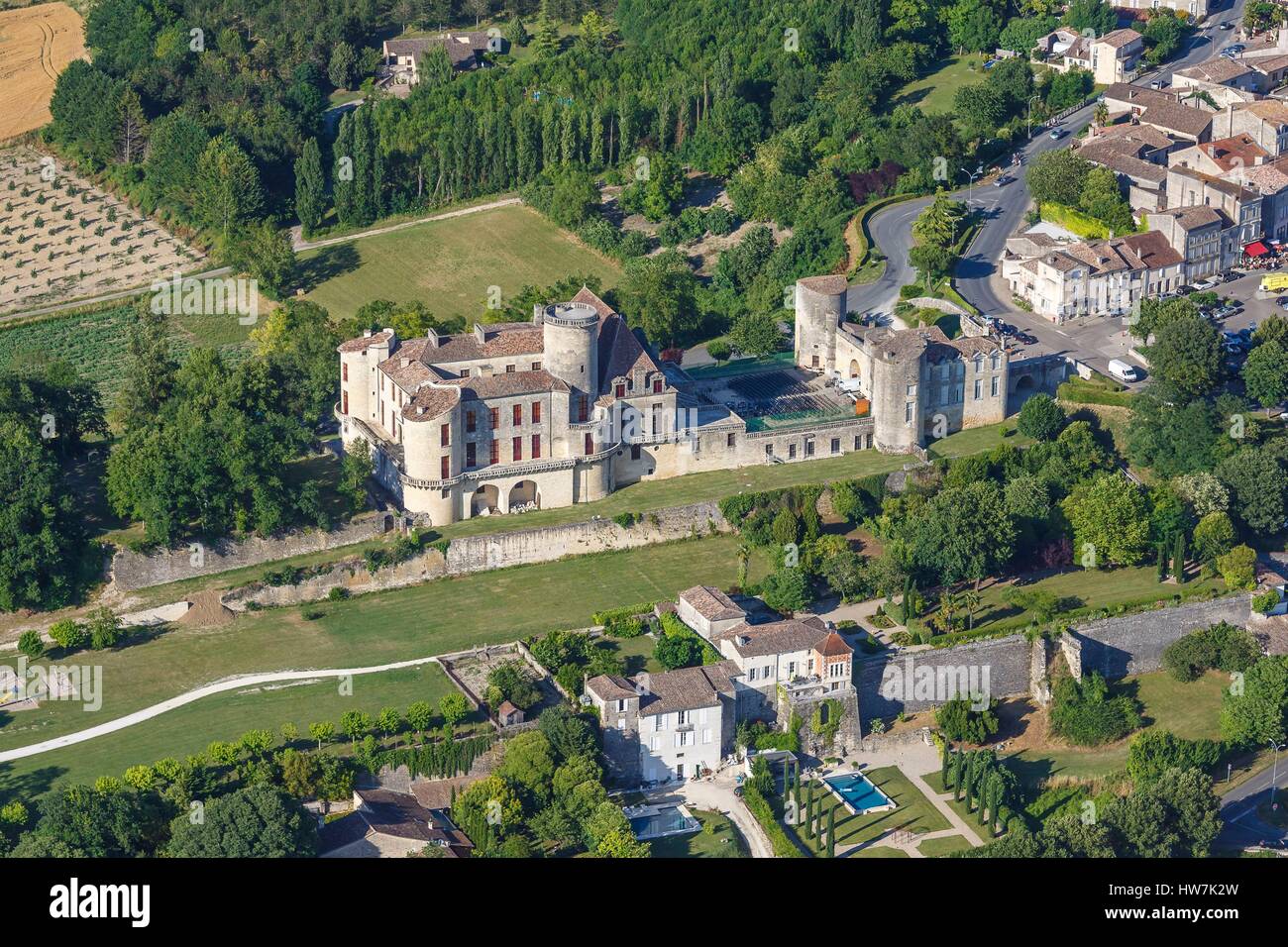 France, Lot et Garonne, Duras, the castle (aerial view) Stock Photo