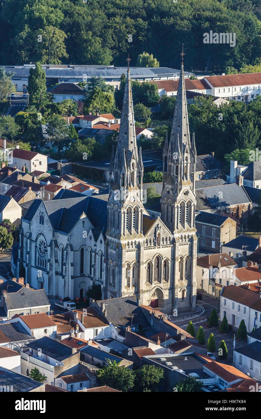 France, Loire Atlantique, Machecoul, the church (aerial view) Stock Photo