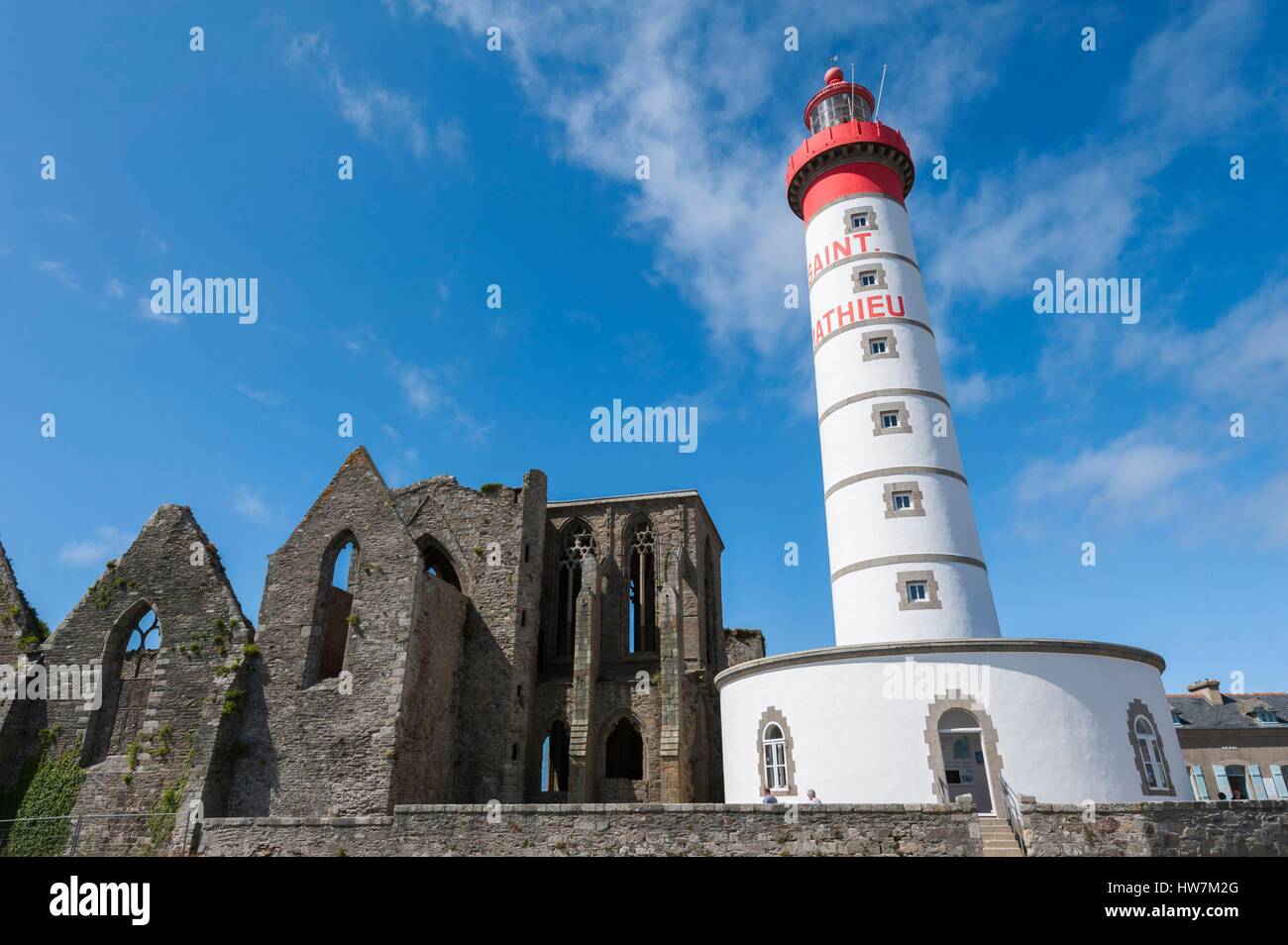 France Finistere Plougonvelin step on the road to Saint Jacques de Compostela Saint Mathieu cape Saint Mathieu lighthouse Saint Stock Photo