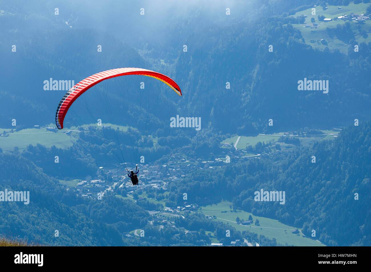 France, Savoie, Beaufortain, Hauteluce, paragliding Stock Photo
