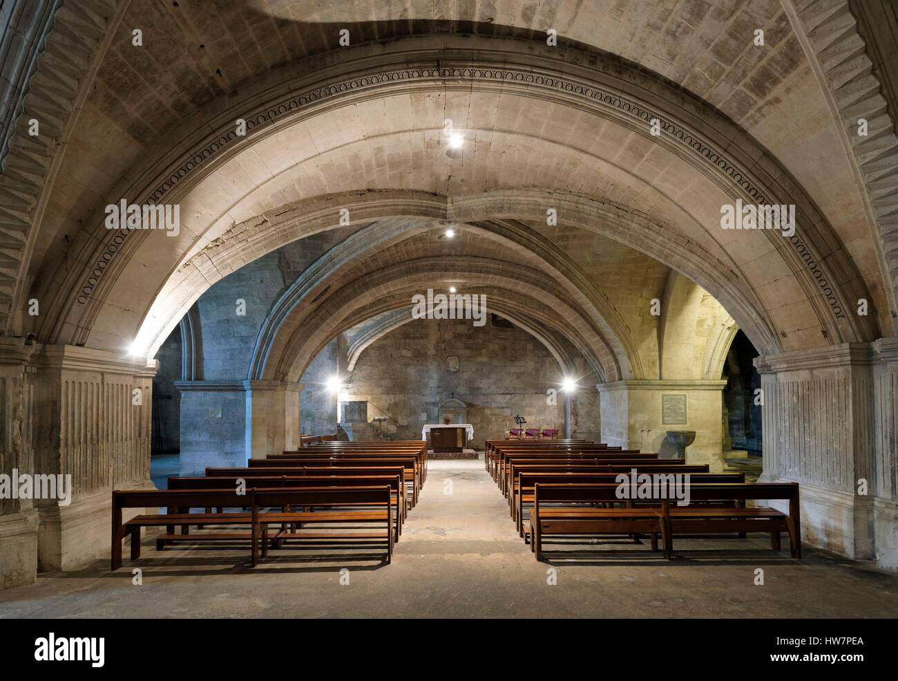France, Gard, Saint Gilles, 12th-13th century abbey, listed as World Heritage by UNESCO under the road to St Jacques de Compostela in France, Provencal Romanesque style, the crypt Stock Photo