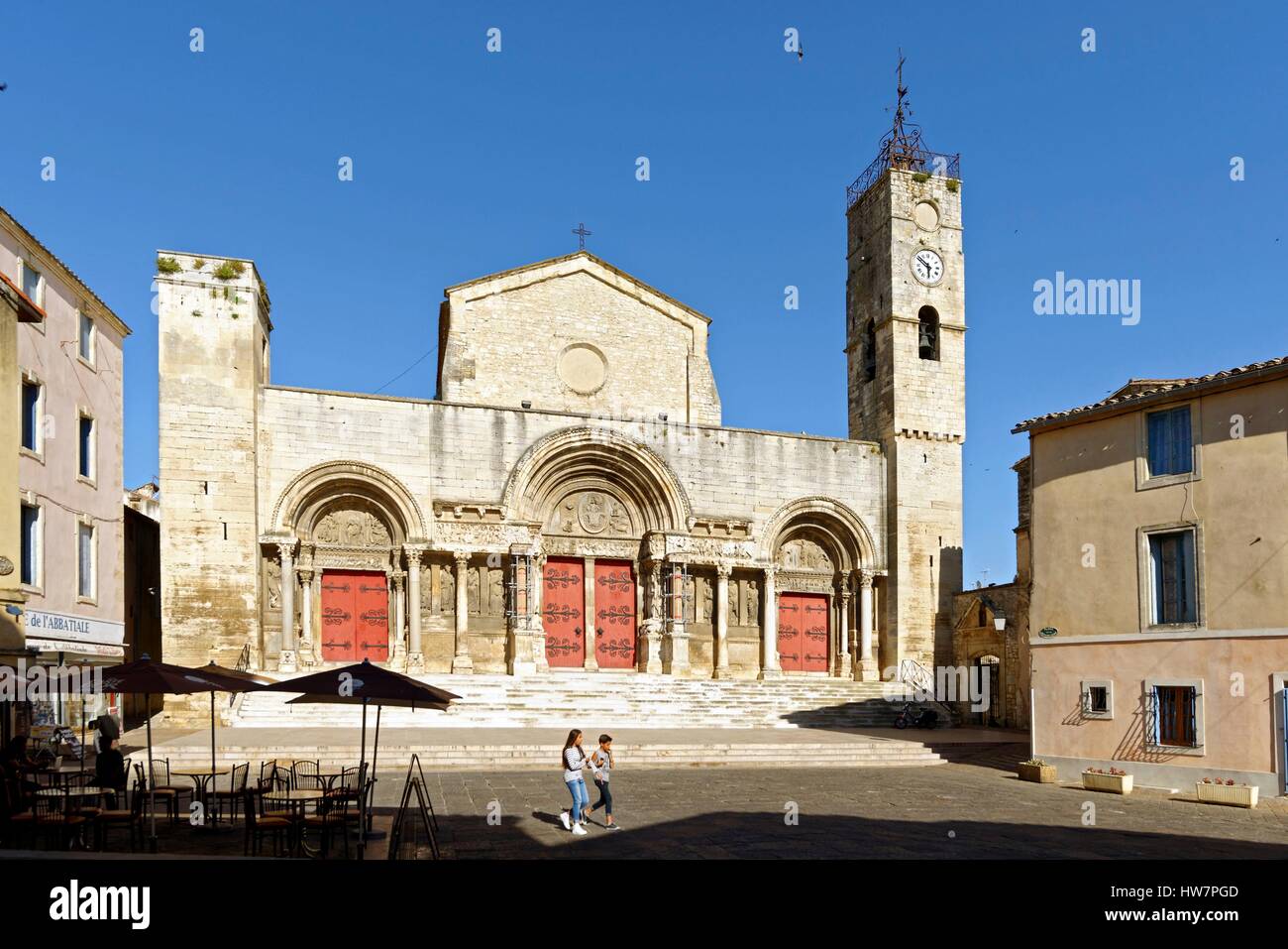 France, Gard, Saint Gilles, 12th-13th century abbey, listed as World Heritage by UNESCO under the road to St Jacques de Compostela in France, Provencal Romanesque style Stock Photo