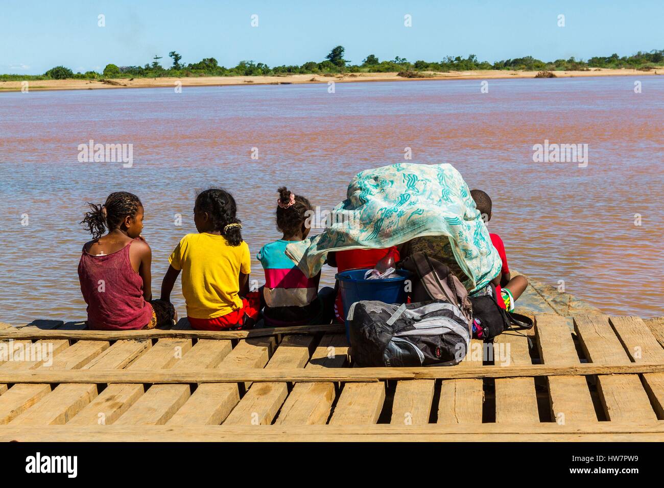 Madagascar, Menabe region of Belo sur Tsiribihina, child on a ferry Stock Photo