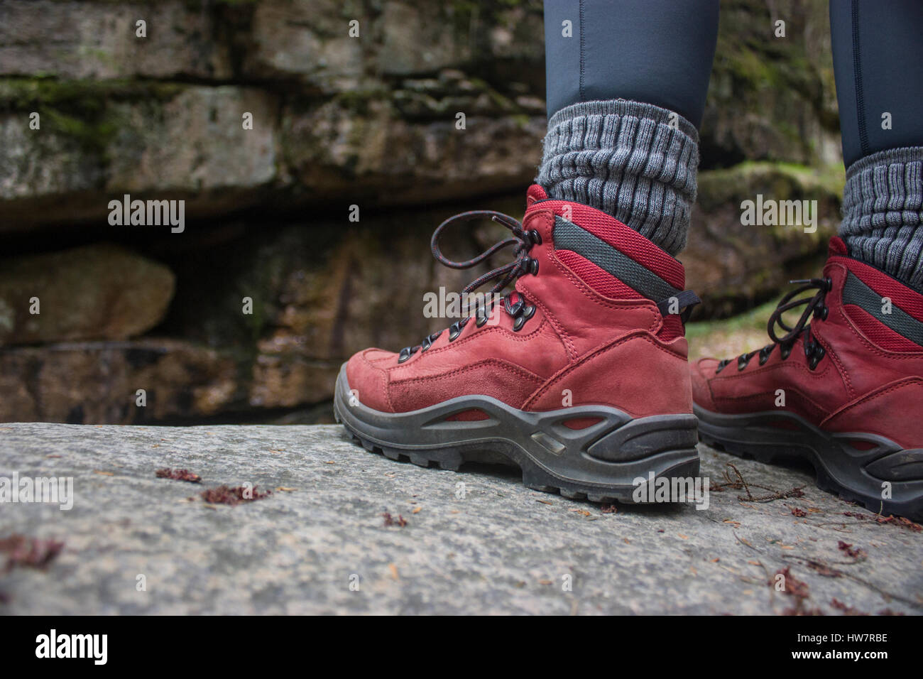 red walking boots