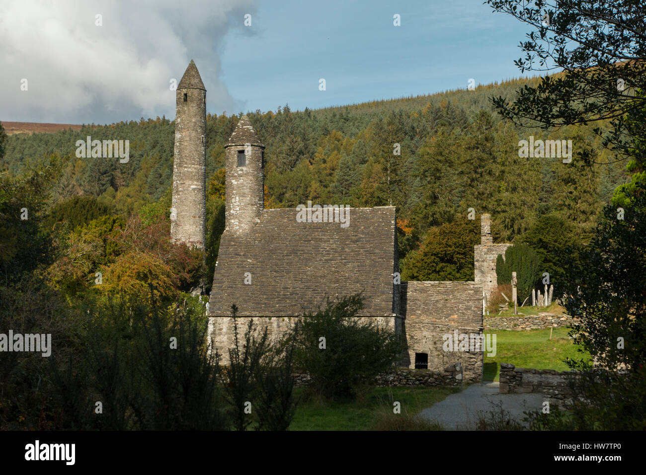 Glendalough Monastic Site in Wicklow Mountains National Park, Ireland. Stock Photo
