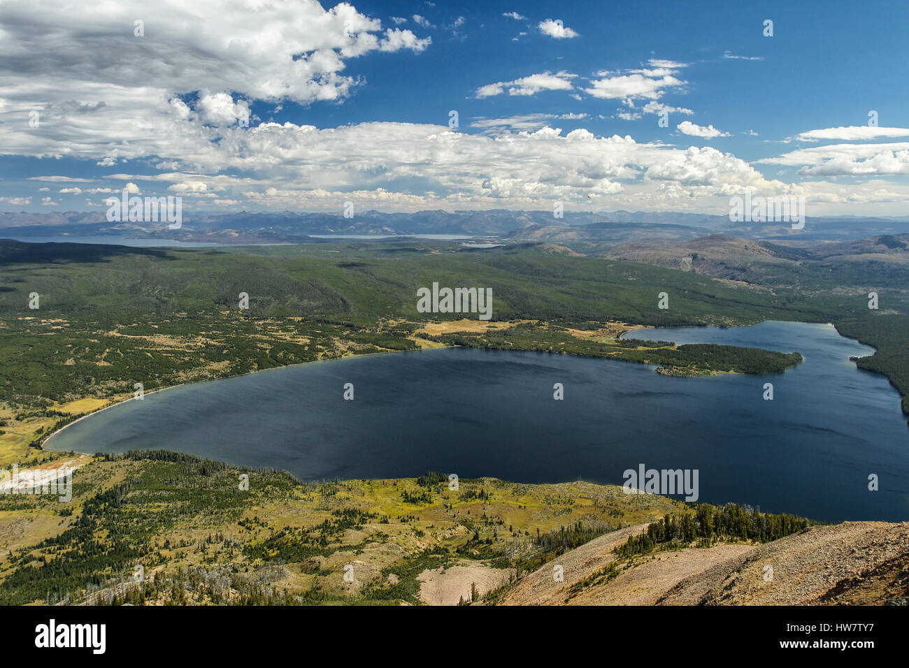 Heart Lake from the top of Mt Sheridan, Yellowstone National Park, Wyoming. Stock Photo