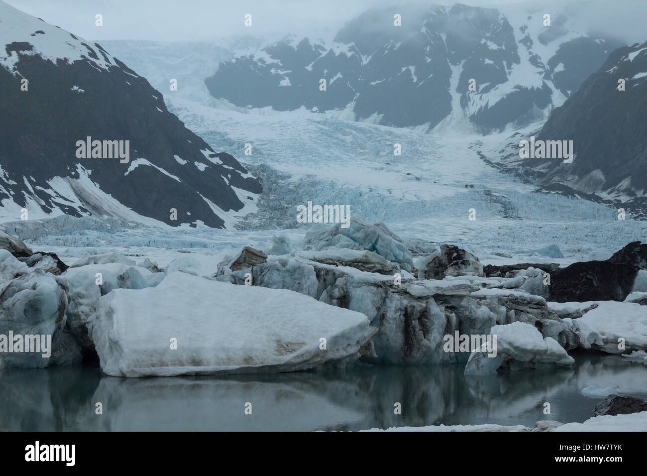 Pedersen Glacier in spring in Kenai Fjords National Park, Alaska. Stock Photo