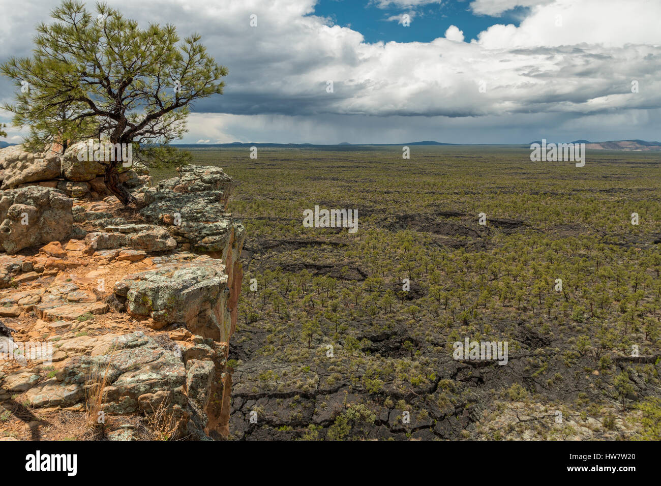 Looking down on the old lavaflows of El Malpais National Monument, New Mexico. Stock Photo