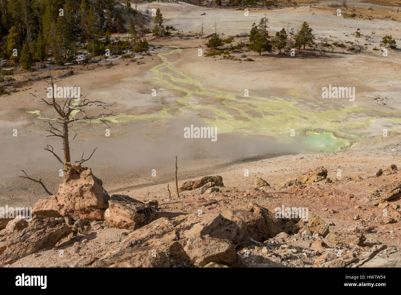 Large acidic hot spring in the backcountry of Yellowstone National Park, Wyoming. Stock Photo