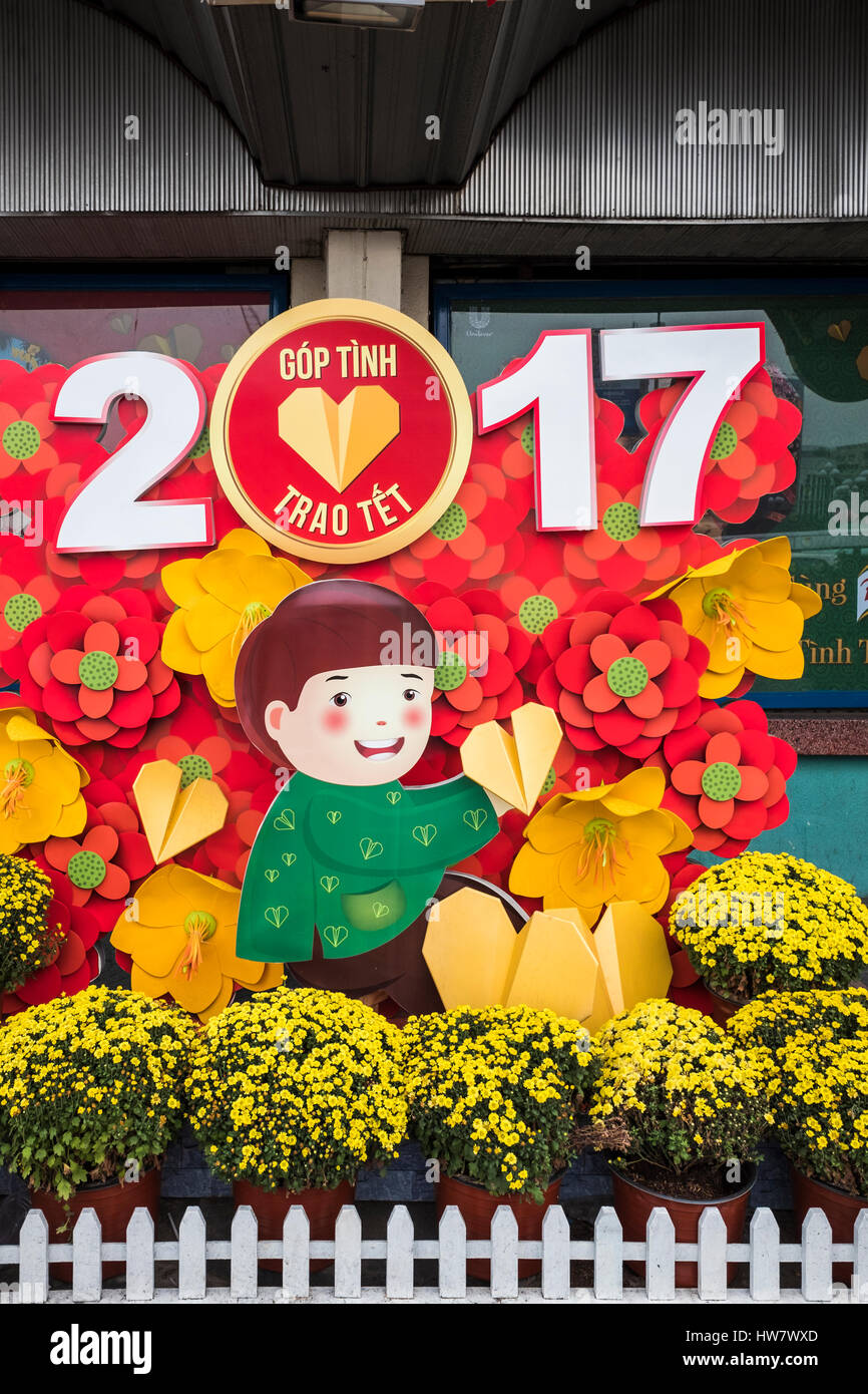 2017 New Year decoration for Tet Holiday, Ho Chi Minh City, Vietnam Stock Photo