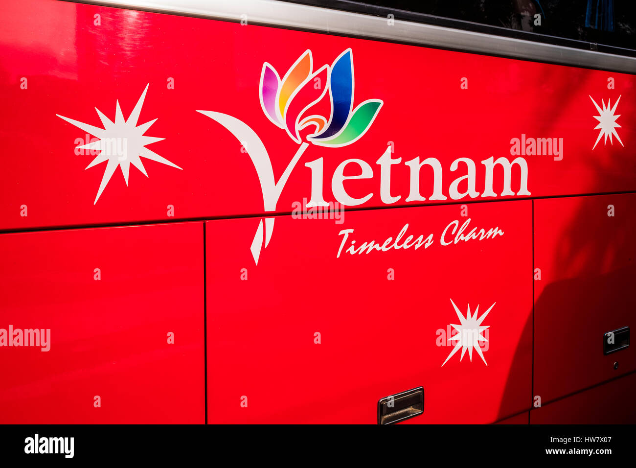 Coach Sign saying Vietnam Timeless Charm, Ho Chi Minh City, Vietnam Stock Photo