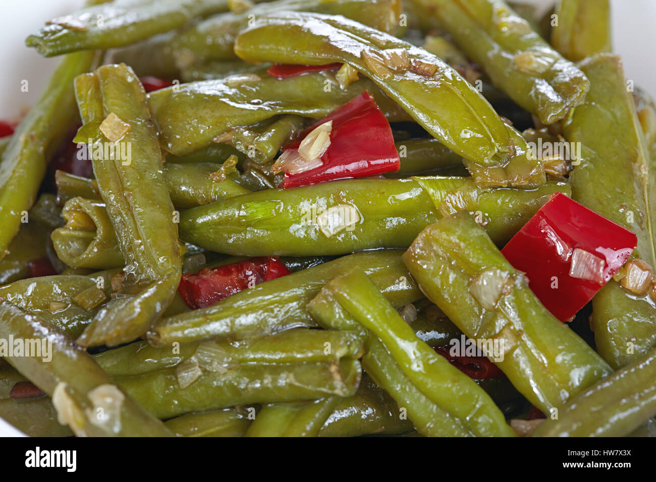 Chinese cuisine. Fried green beans Sichuan Stock Photo