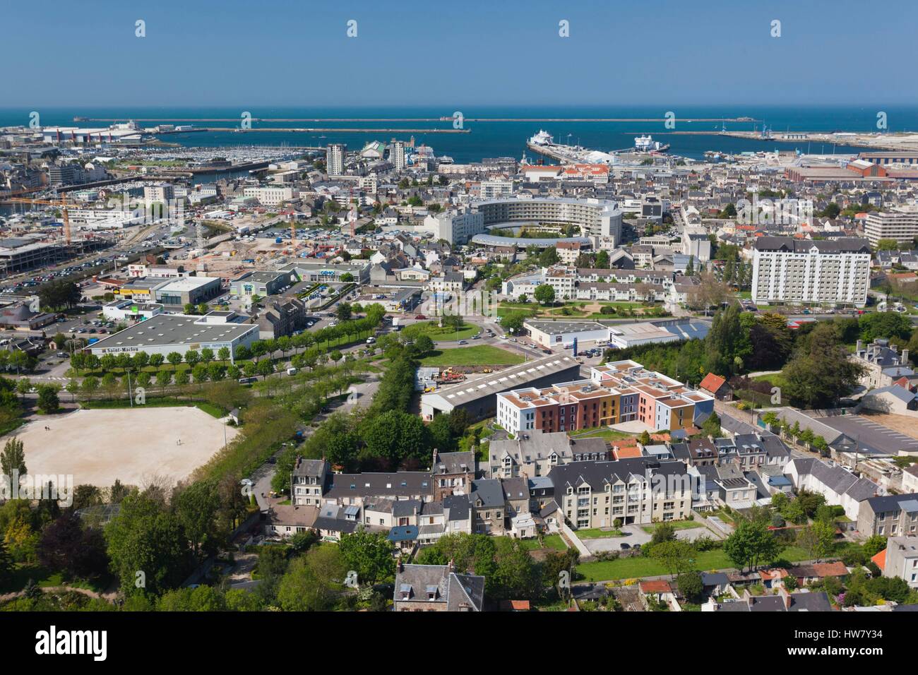 France, Manche, CherbourgOcteville, elevated Cherbourg city view from