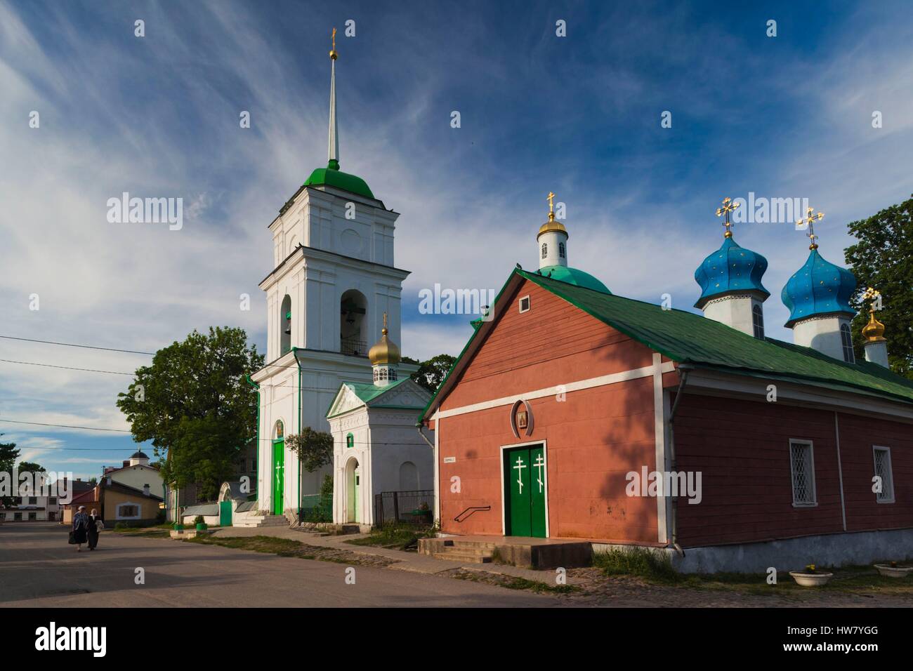 Russia, Pskovskaya Oblast, Pechory, Pechory Monastery, church on Sbornaya Street Stock Photo