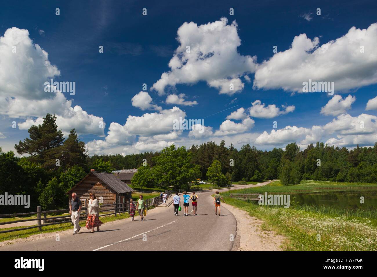 Russia, Pskovskaya Oblast, Pushkinskie Gory, walking to Mikhailovskoye, the Alexander Pushkin Preserve, estate of famous Russian poet Stock Photo