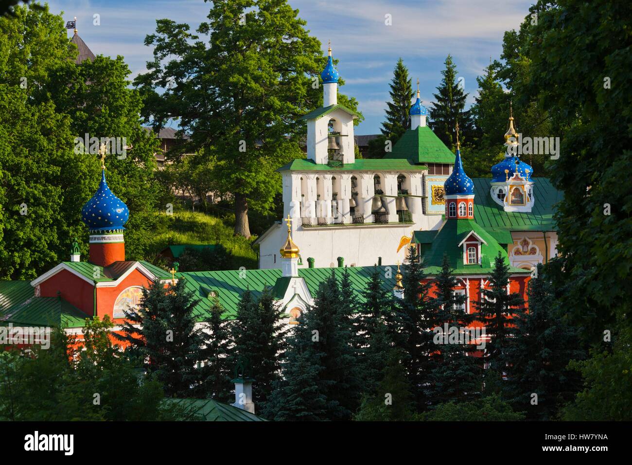 Russia, Pskovskaya Oblast, Pechory, Pechory Monastery, view towards Assumption Cathedral Stock Photo