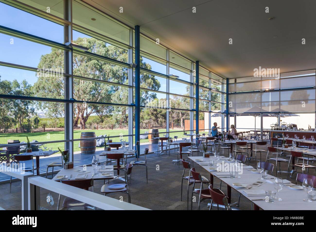 Australia, South Australia, Barossa Valley, Rowland Flat, Jacob's Creek Winery, visitor center, restaurant interior Stock Photo