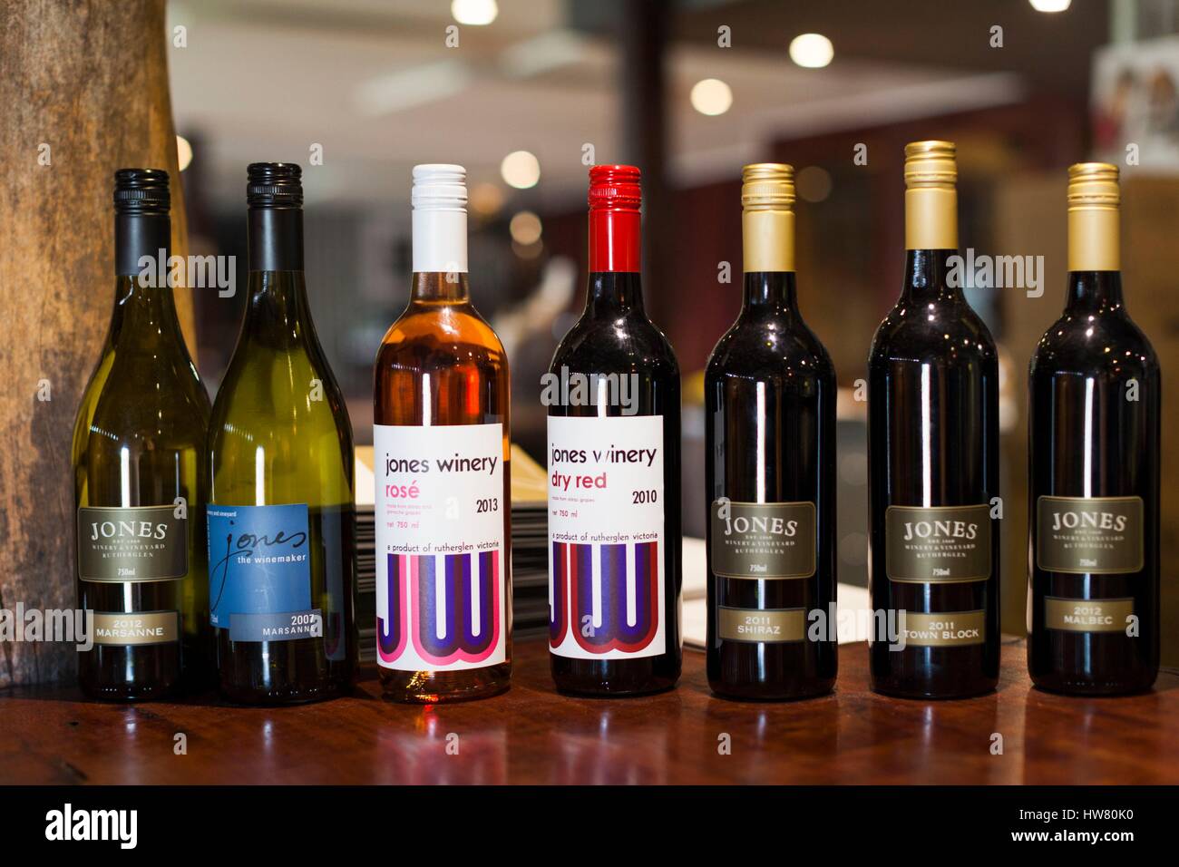 Australia, Victoria, Rutherglen, Jones Winery, wine bottles Stock Photo