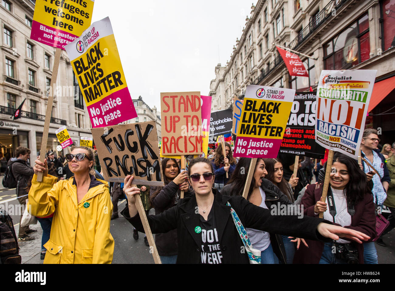 London, UK. 18th Mar, 2017. Thousands marched through London on the National rally against Racism organised by 'Stand up to Racism'. David Rowe/Alamy News Live. Stock Photo