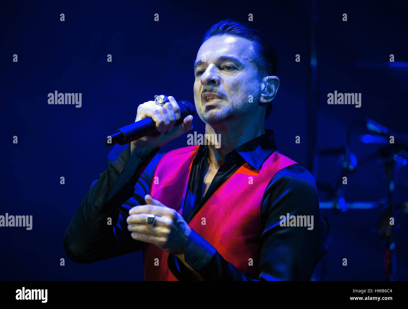 Berlin, Germany. 17th Mar, 2017. The British band "Depeche Mode" with the  singer Dave Gahan perform for the "Telekom Street Gigs" at the Funkhaus  Nalepastraße in Berlin, Germany, 17 March 2017. They