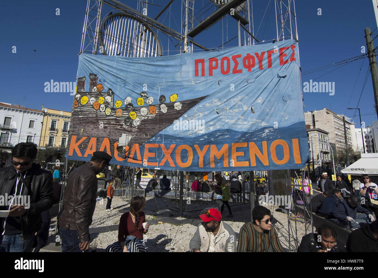 Athens Greece 18th Mar 2017 A Banner Reads Refugees Welcome Leftist Anti Racist And 6718