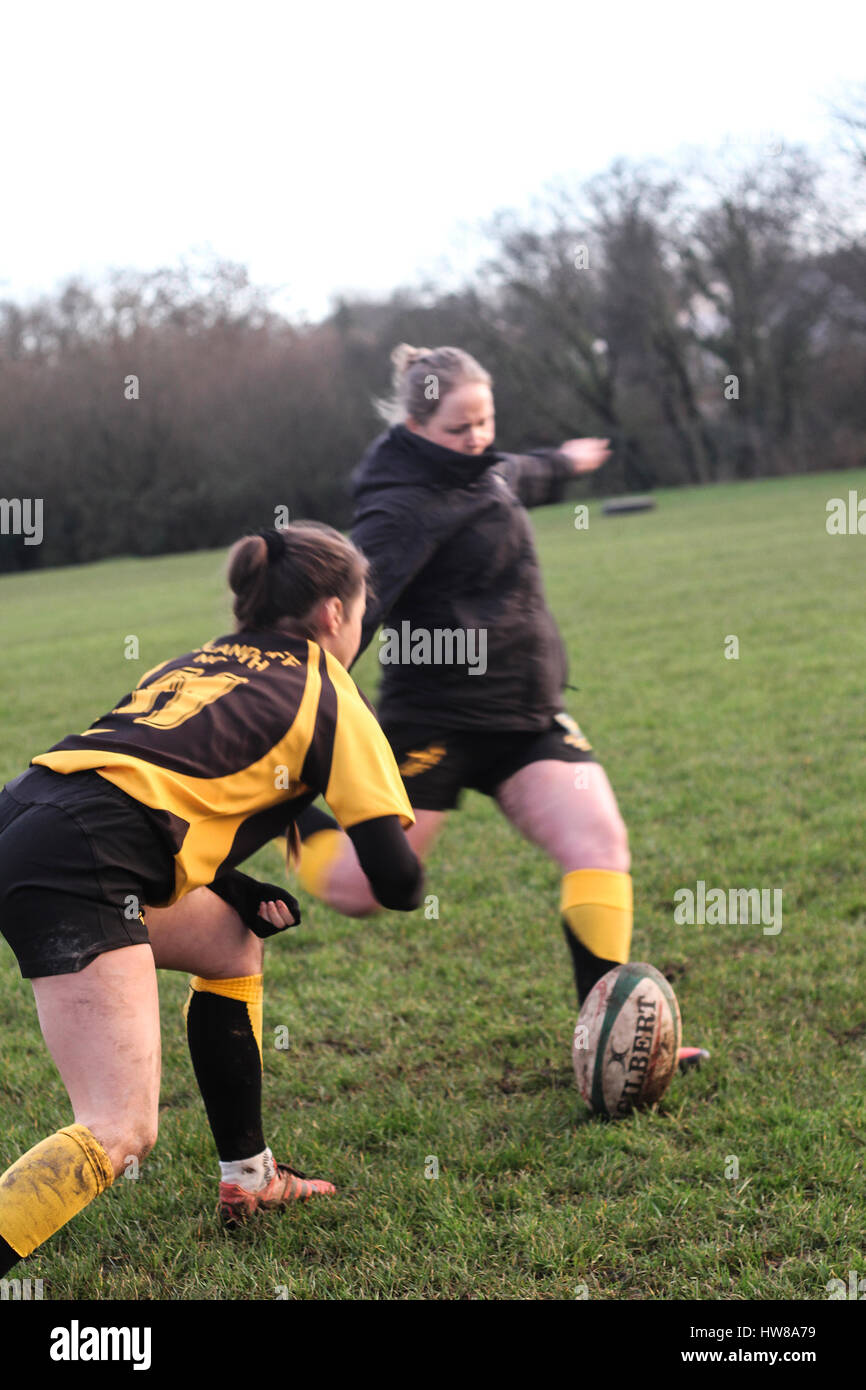 Pontyclun Rugby Club, South Wales, Half-time and training session at the Womens game, Pontyclun against Llandaff North. Stock Photo