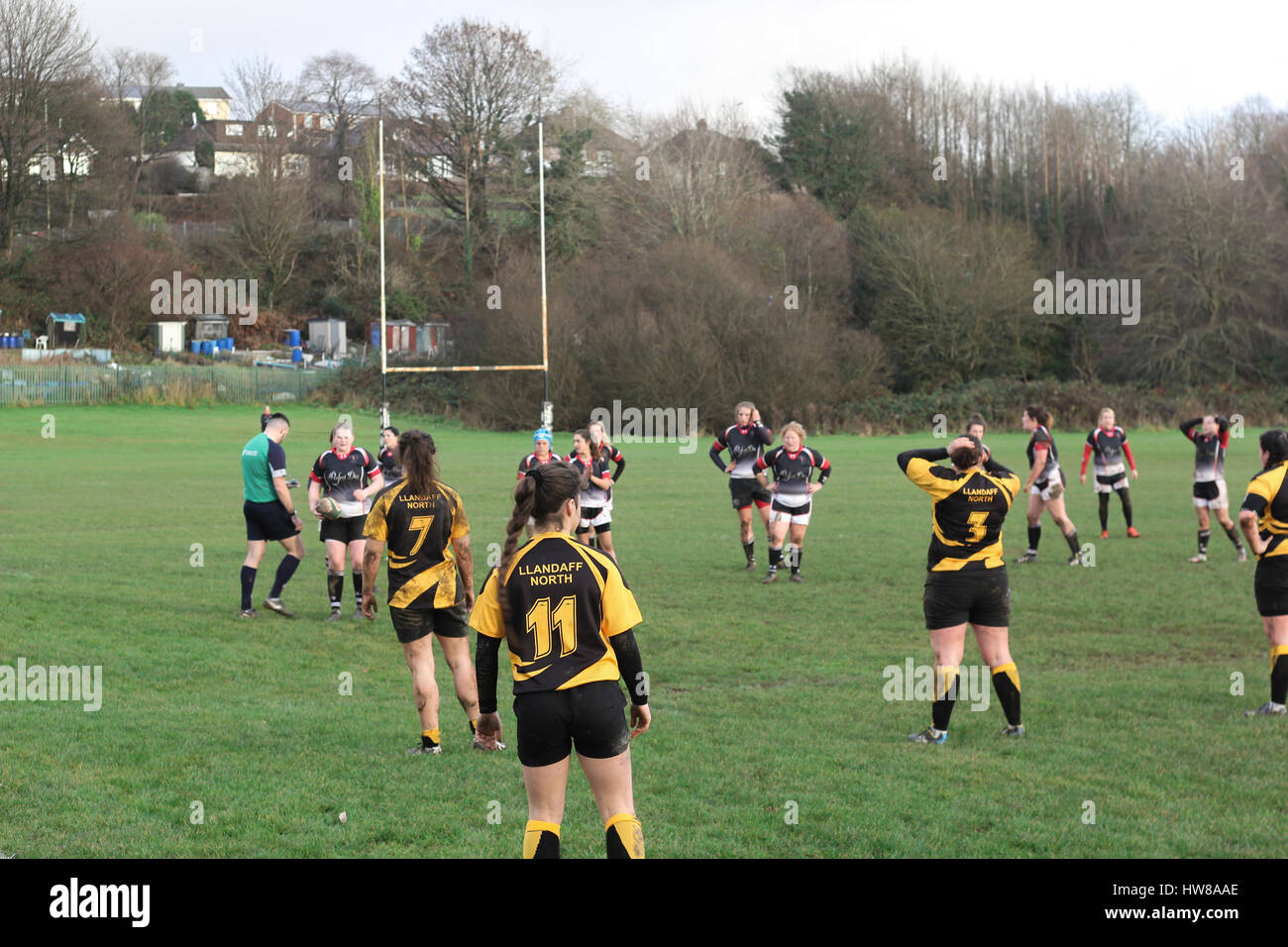 Pontyclun Rugby Club, South Wales, Half-time and training session at the Womens game, Pontyclun against Llandaff North. Stock Photo