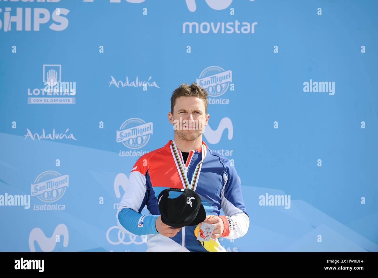 Sierra Nevada, Spain. 16th Mar, 2017. Nevin Galmarini (SUI) Snowboarding : Bronze medalist Nevin Galmarini of Switzerland poses with his medal during the medal ceremony for the 2017 FIS Snowboard World Championships Men's Parallel Giant Slalom in Sierra Nevada, Spain . Credit: Hiroyuki Sato/AFLO/Alamy Live News Stock Photo