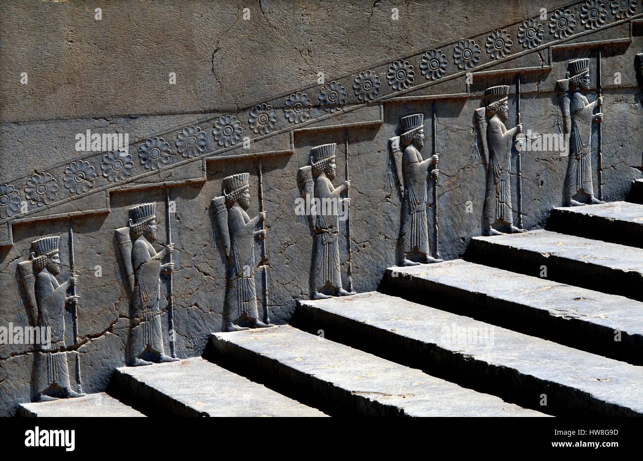 Iran, Fars Province, Persepolis, the Eastern stairway of the Apadana shows  a procession of people bringing gifts to the Achaemenid king, in 512 BC,  Darius the Great began the construction to serve