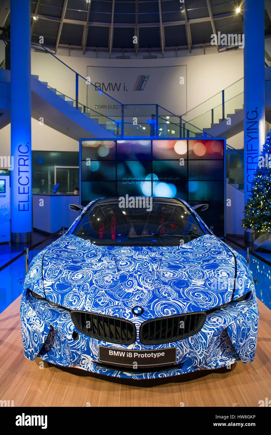 Germany, Berlin, Charlottenburg, Kurfurstendam, BMW showroom, BMW i8 electric car prototype Stock Photo