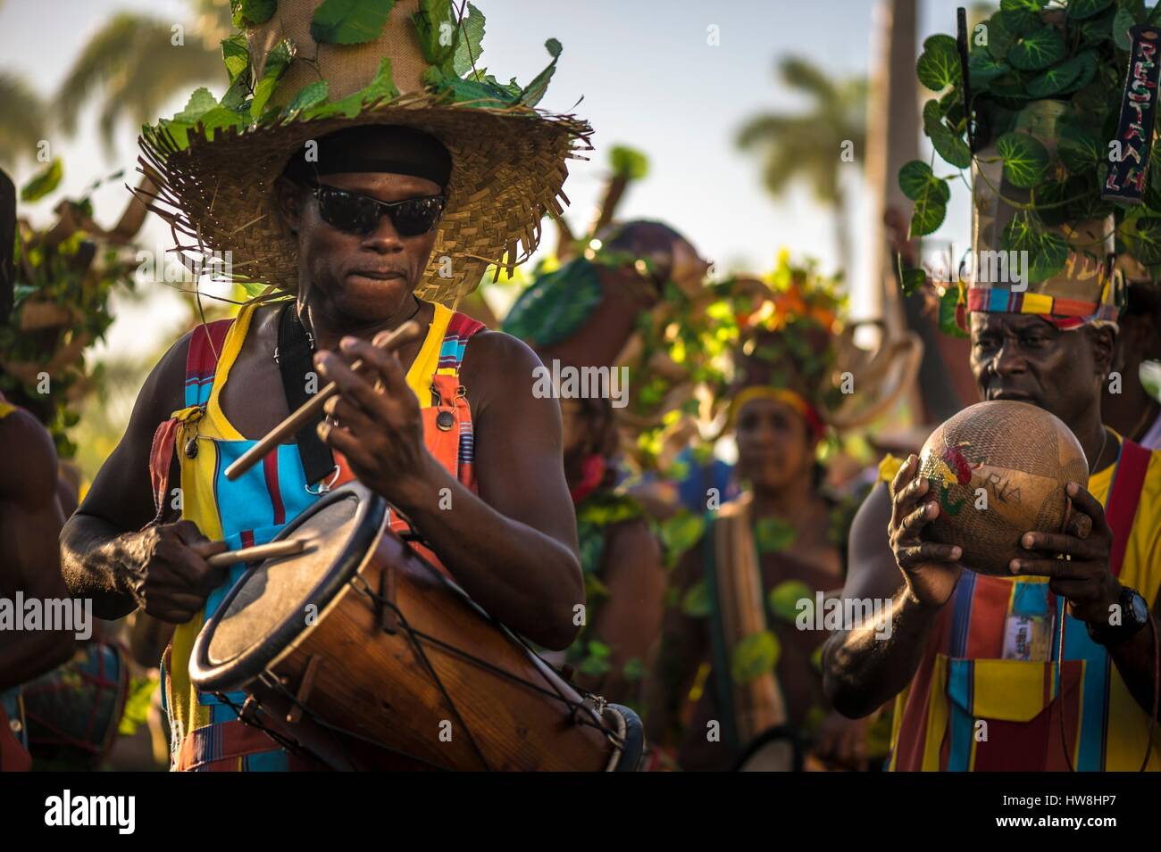 France, Guadeloupe, Grande Terre, Pointe a Pitre, musicians of ...