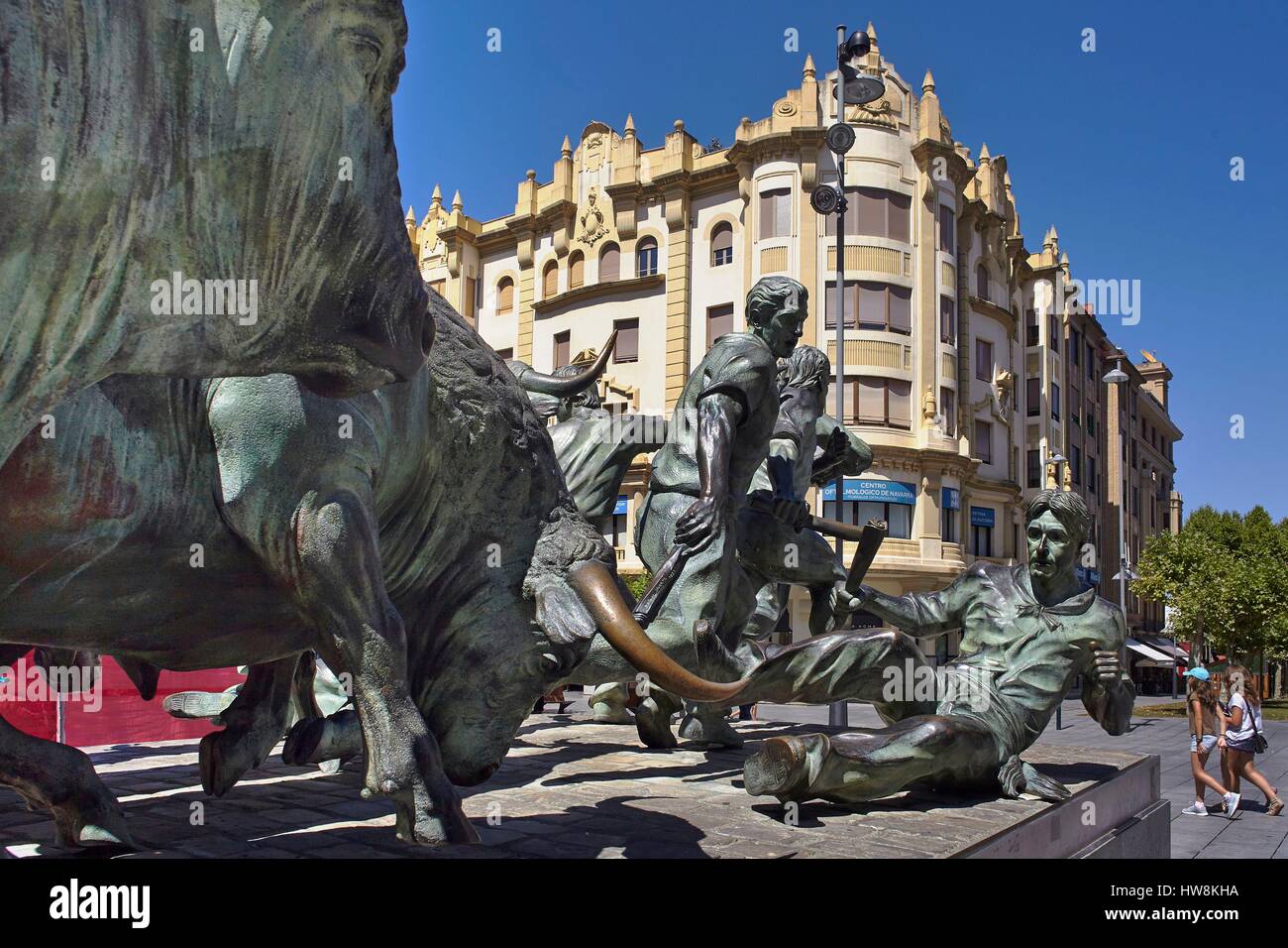 Spain, Navarra, Pamplona, Encierro, Monument, the famous bull run